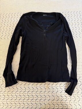 Quince Black Long Sleeve Henley Shirt